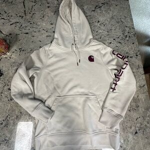Carhartt Cream Hoodie with Purple Detail